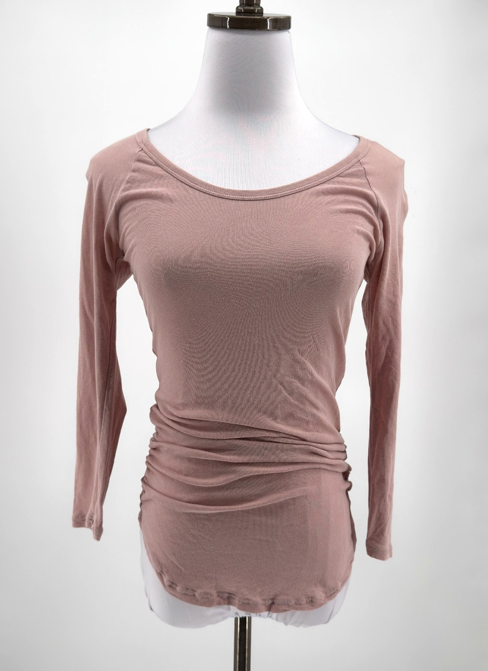 James Perse Dusty Pink Scoop Neck Long Sleeve Ruched Blouse Top Sz 2/M